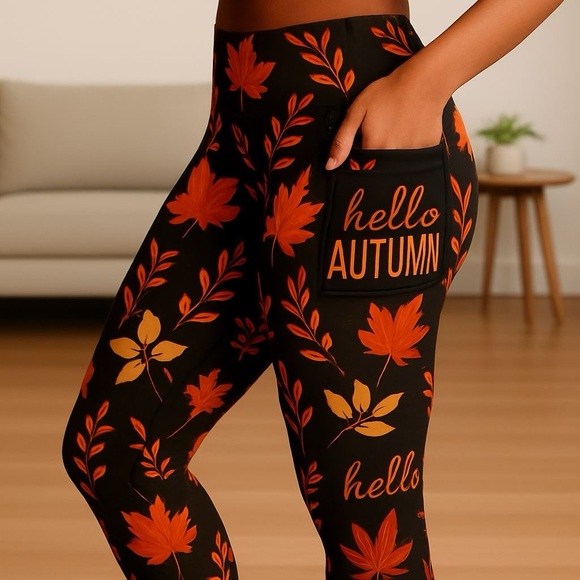 NEW Fall Thanksgiving Leggings for Women & Girls, Turkey, Pumpkin, Oak Leaf - Picture 6 of 10